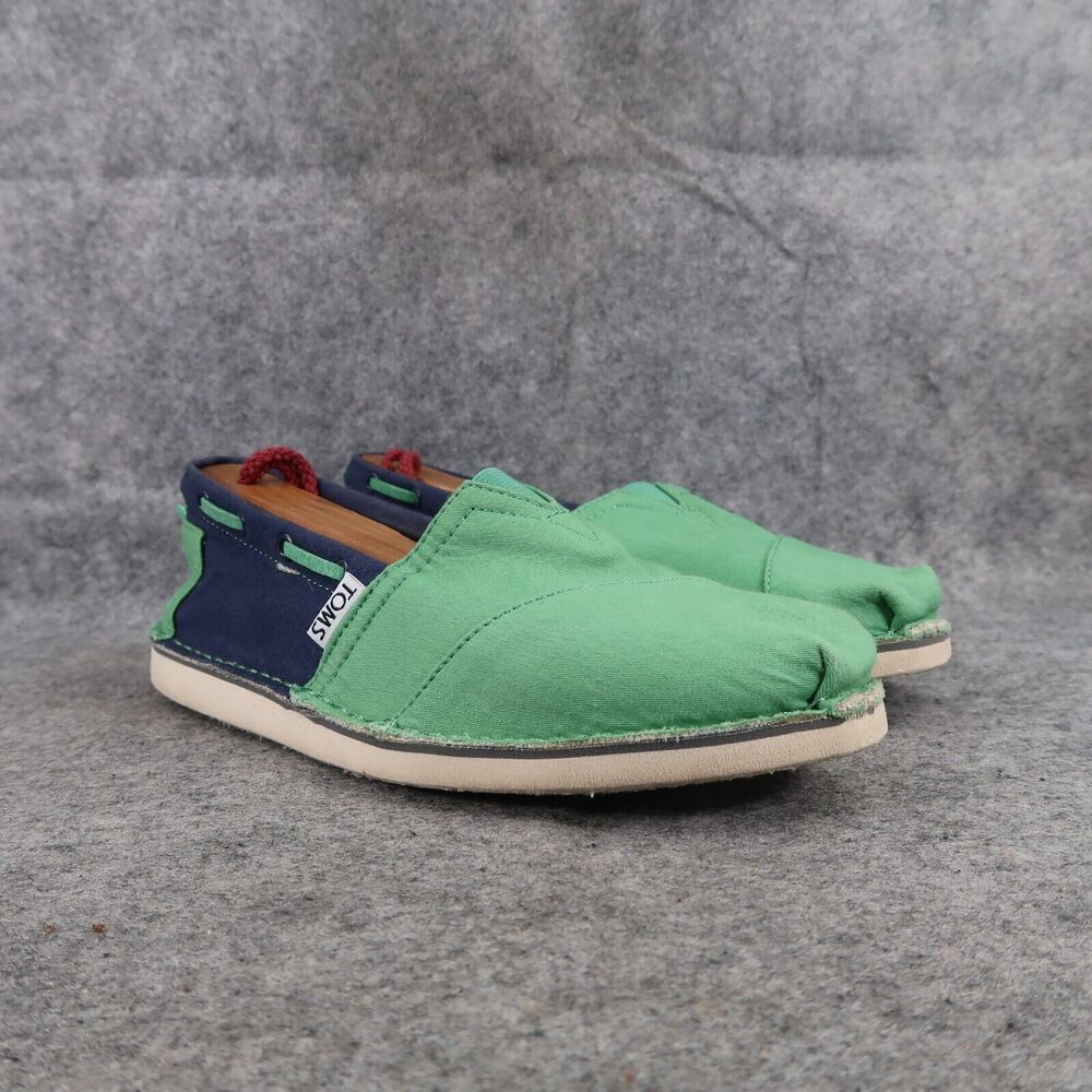 Toms Shoes Womens 6.5 Casual Flats Slip On Bimini Stitch Out Loafers Green Blue